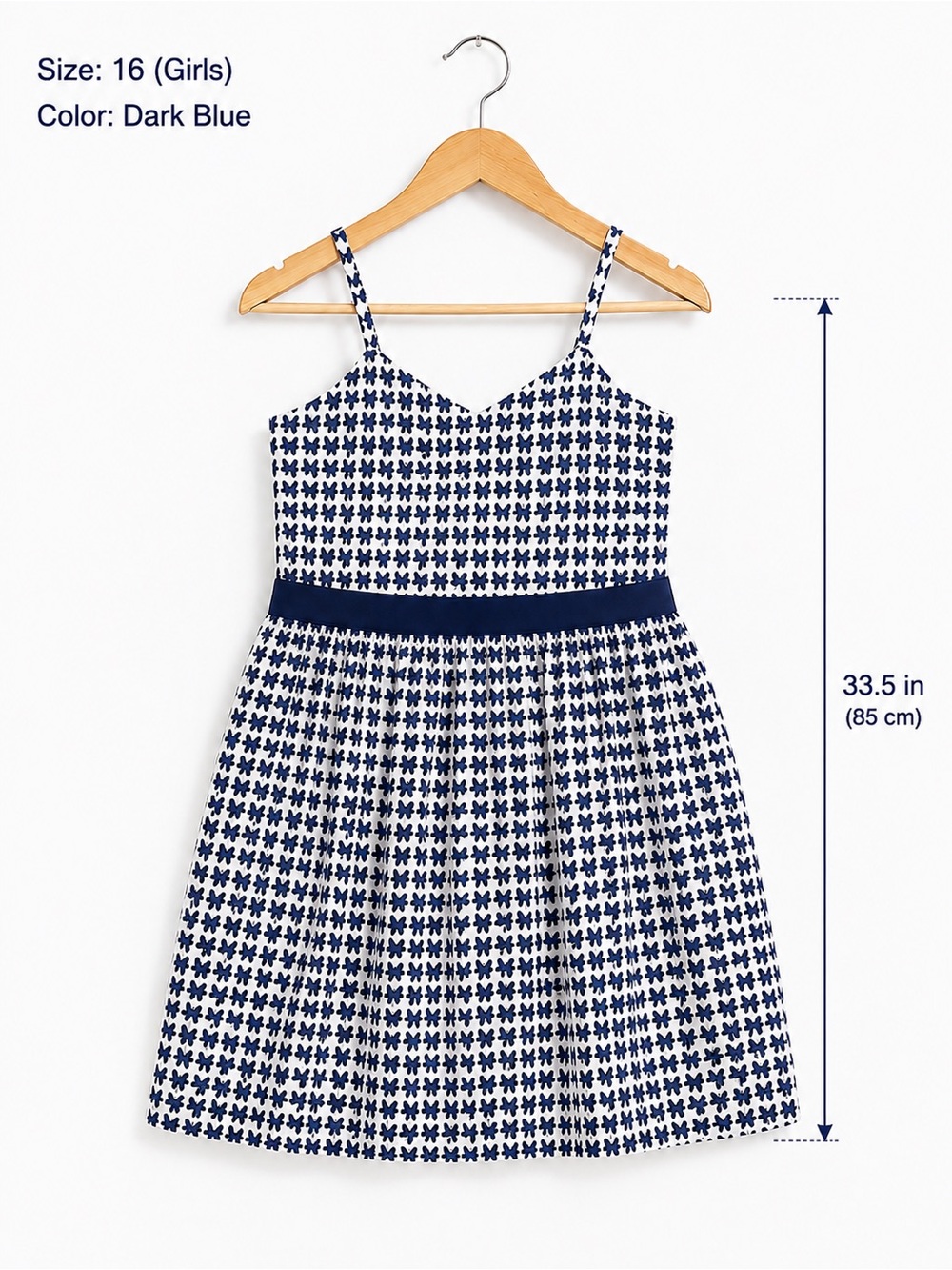 Brooks Brothers Navy and White Patterned Spaghetti-Strap Dress
